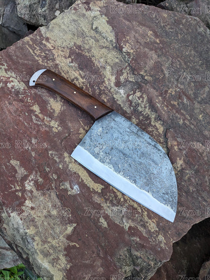 Hand Forged Full Tang Serbian Chef Cleaver: High Carbon Steel BBQ Knife