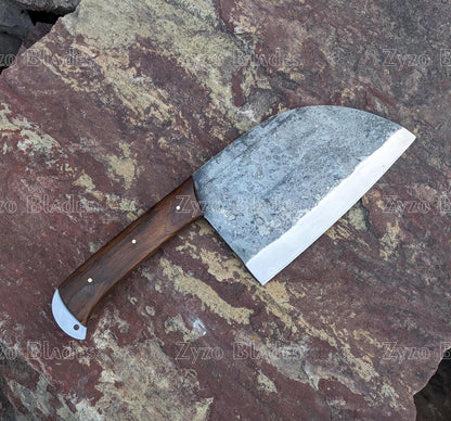 Hand Forged Full Tang Serbian Chef Cleaver: High Carbon Steel BBQ Knife