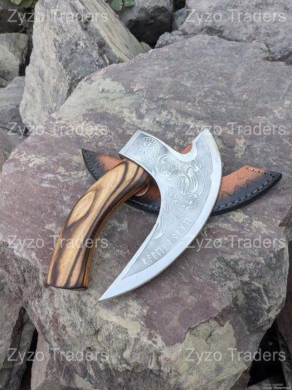 Viking Axe Pizza Cutter: Hand Forged Stainless Steel with Ash Wood Handle