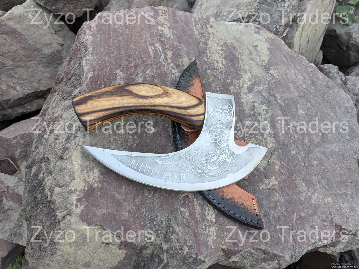 Viking Axe Pizza Cutter: Hand Forged Stainless Steel with Ash Wood Handle