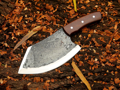 Hand-Forged High Carbon Steel Cleaver Knife - Indian Wood Handle