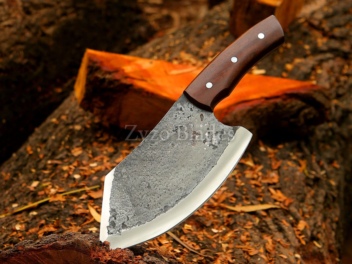Hand-Forged High Carbon Steel Cleaver Knife - Indian Wood Handle
