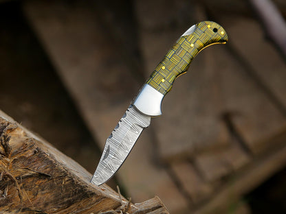 Handmade Damascus Pocket Folding Knife Pakka Wood Handle