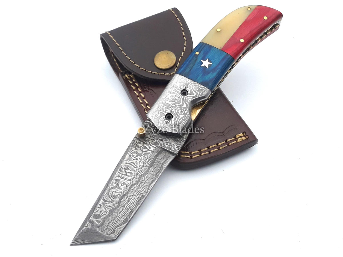 Tanto Pocket Knife With Texas Flag Handle