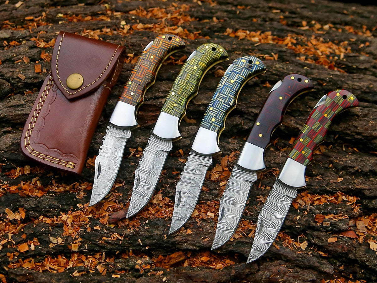 Handmade Damascus Pocket Folding Knife Pakka Wood Handle