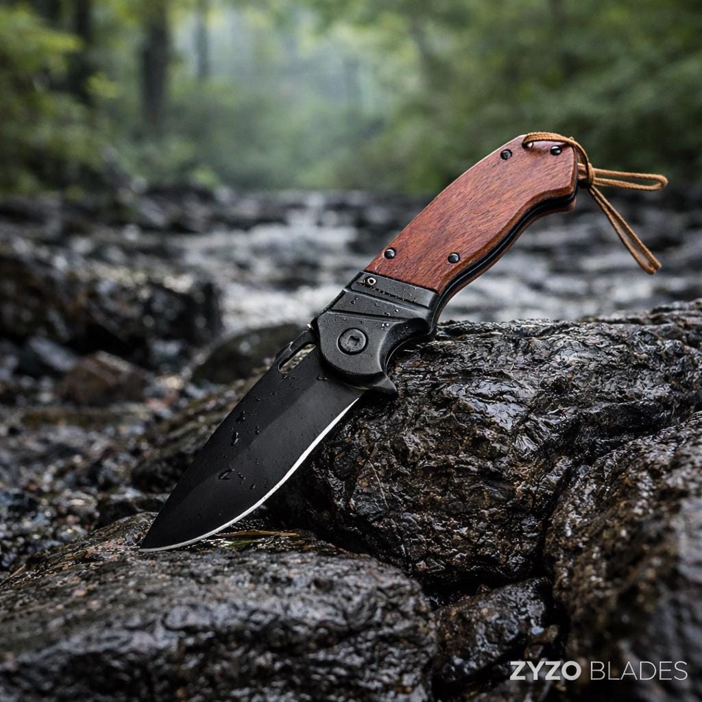 Foldable Stainless Steel Pocket Knife, Wood Handle, Vintage Style Grapefruit Knife