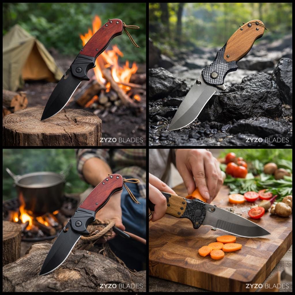 Foldable Stainless Steel Pocket Knife, Wood Handle, Vintage Style Grapefruit Knife