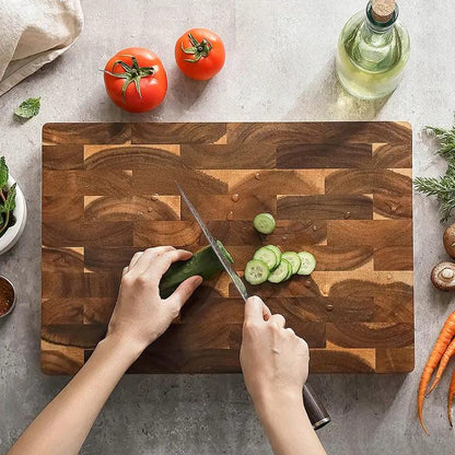 Personalized End Grain Acacia Wood Cutting Board – Double-Sided Chopping Block(13.4" M)