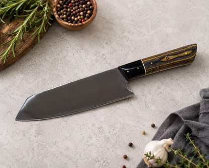 Hand Forged Santoku Chef Knife – Stainless Steel, PKAA Wood Handle