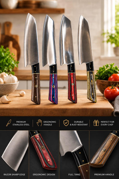 Hand Forged Santoku Chef Knife – Stainless Steel, PKAA Wood Handle