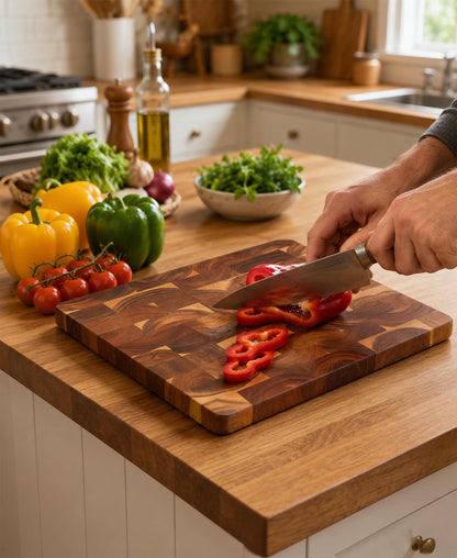 Personalized End Grain Acacia Wood Cutting Board – Double-Sided Chopping Block(13.4" M)