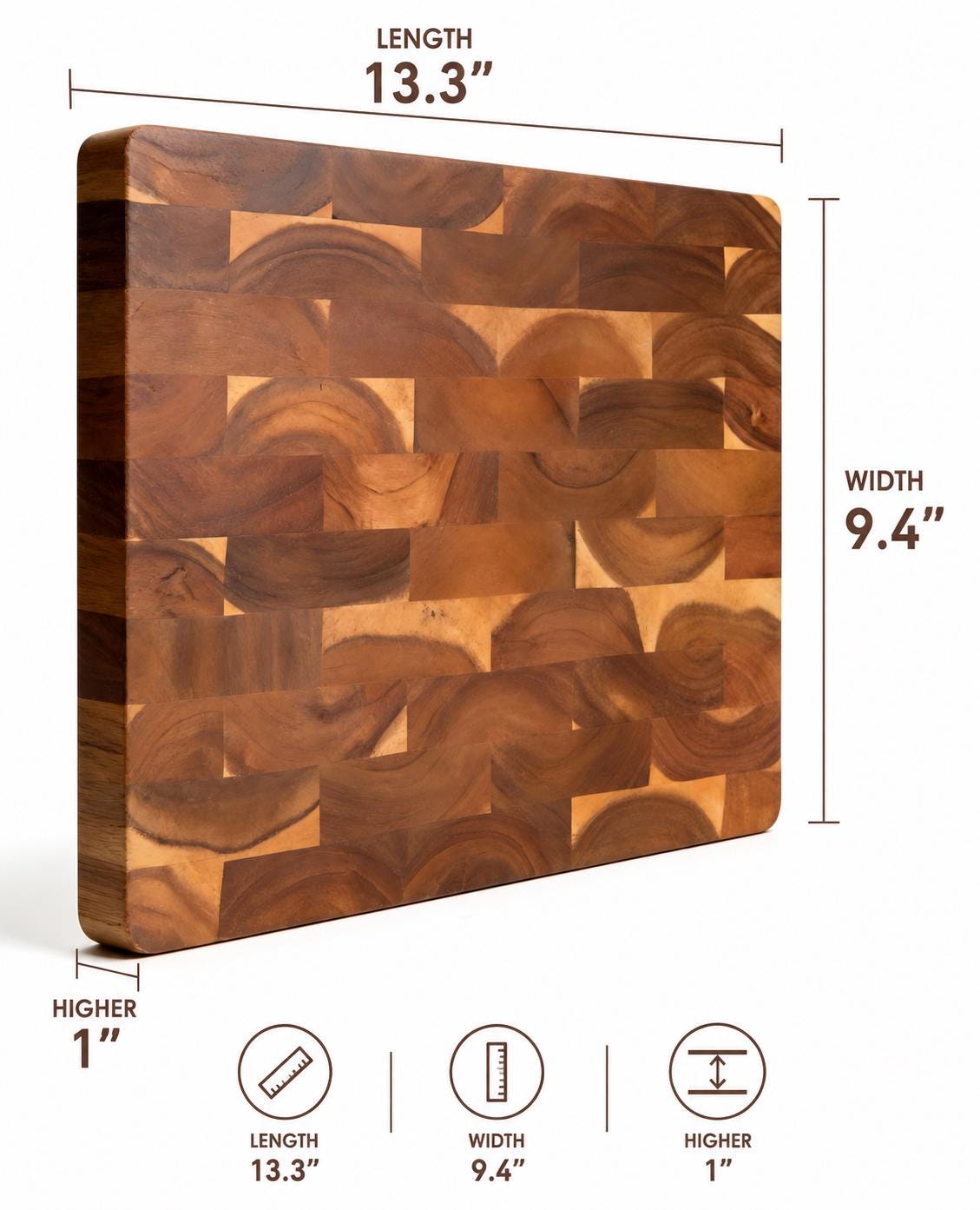 Personalized End Grain Acacia Wood Cutting Board – Double-Sided Chopping Block(13.4" M)