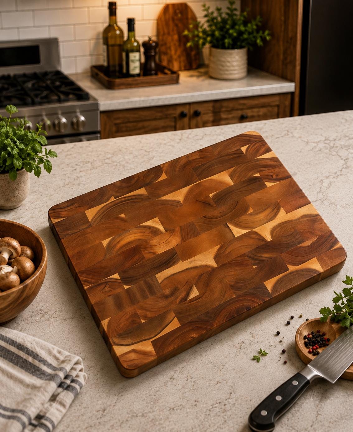 Personalized End Grain Acacia Wood Cutting Board – Double-Sided Chopping Block(13.4" M)