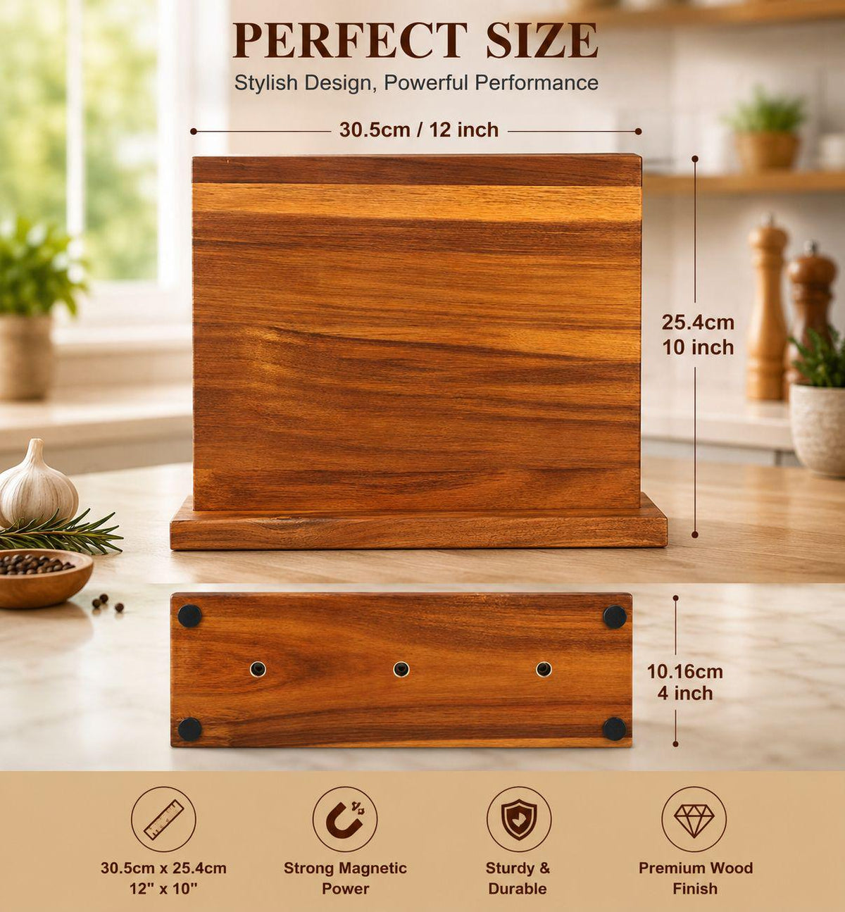 Personalized Walnut Magnetic Knife Block: Kitchen Knife Stand, Chef Gift