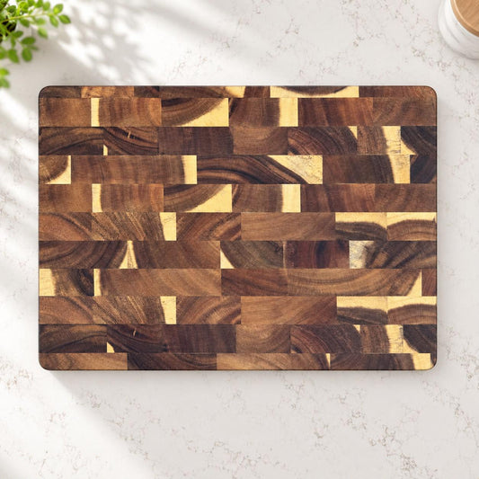 Personalized End Grain Acacia Wood Cutting Board – Non Slip Rubber Feet - Chopping Block (13.4" M)