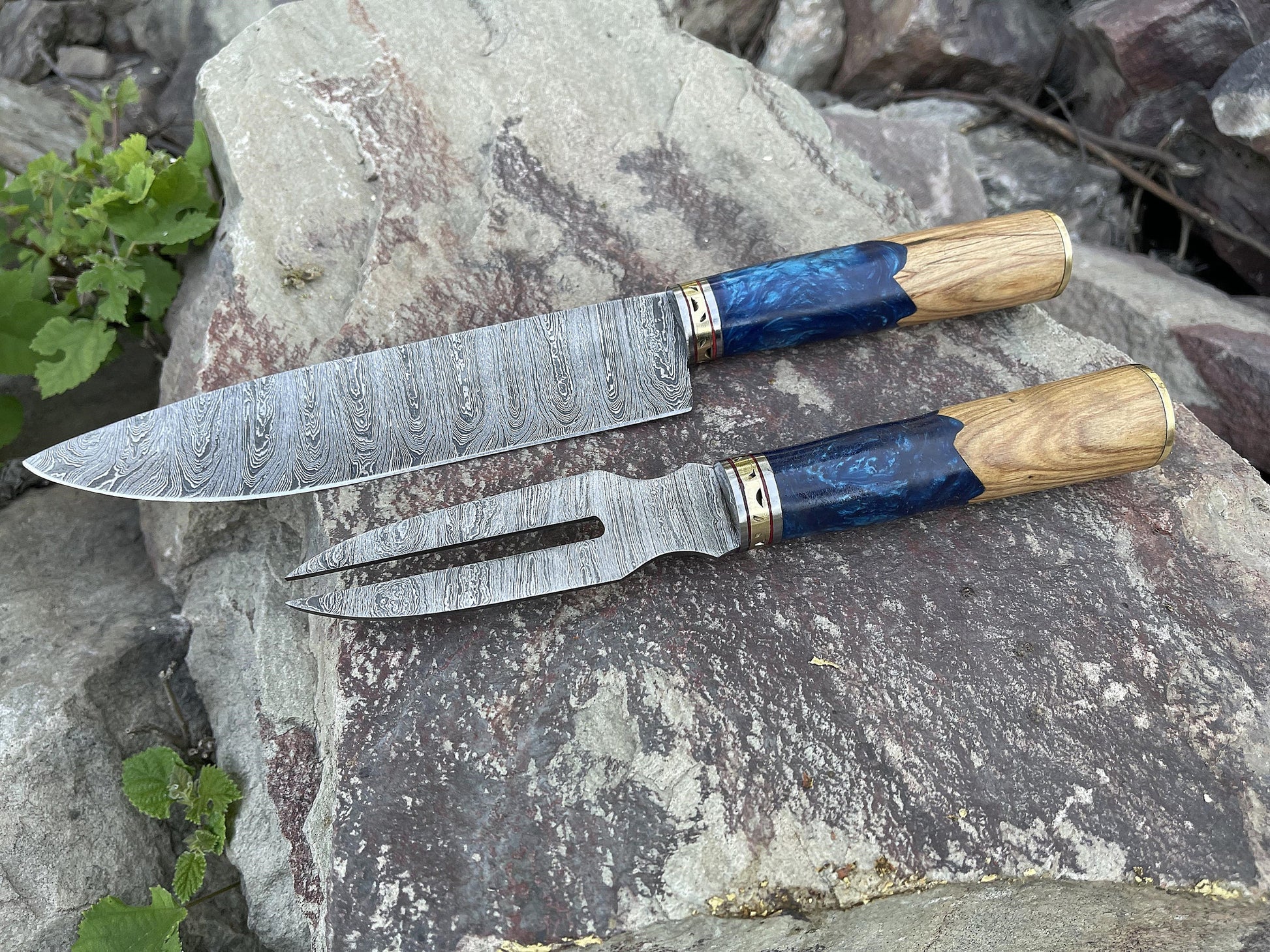 damascus-bbq-chef-knife-and-fork-set-zyzo-blades