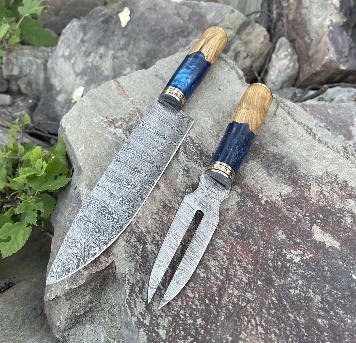damascus-bbq-chef-knife-and-fork-set-zyzo-blades