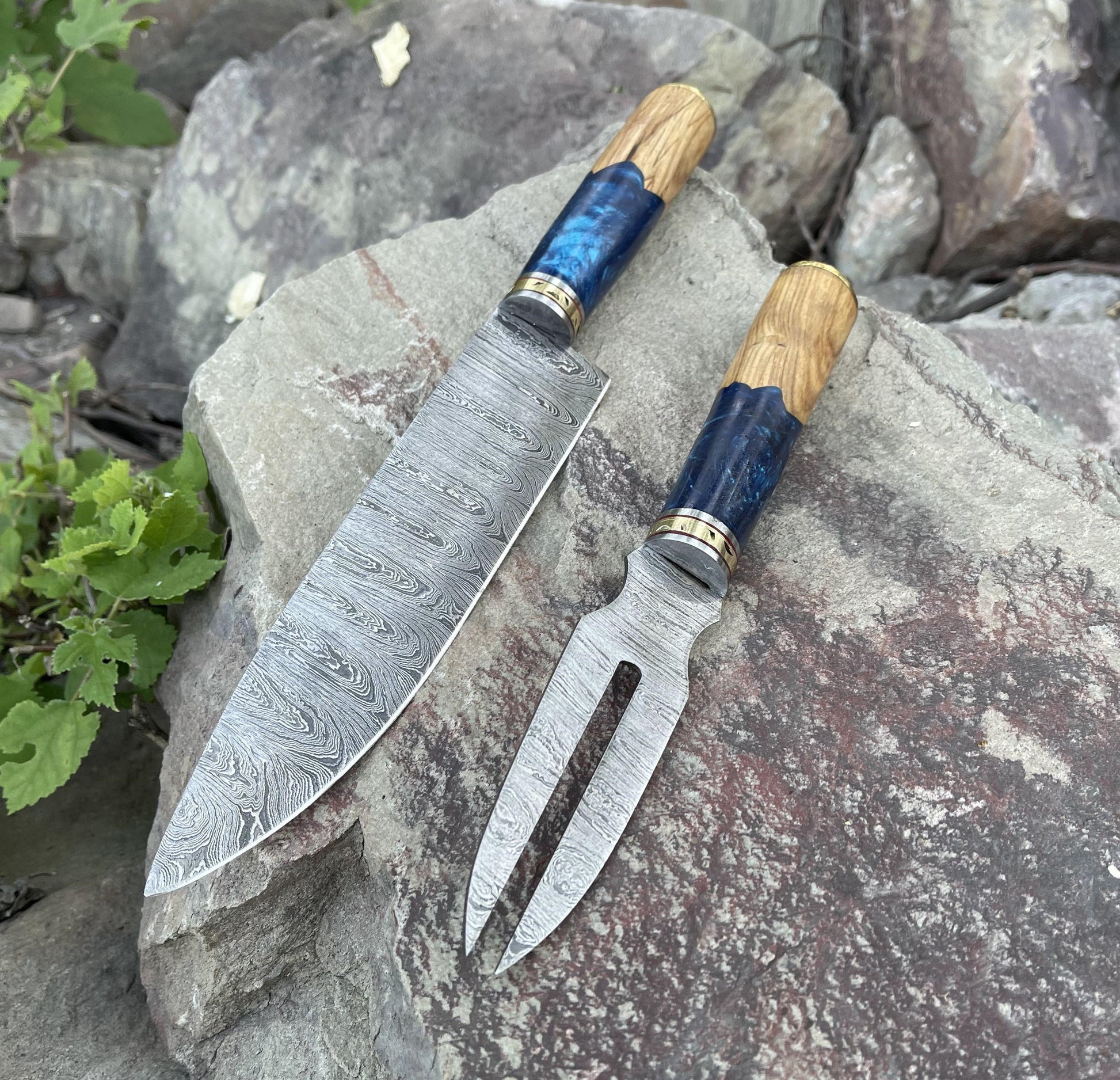 damascus-bbq-chef-knife-and-fork-set-zyzo-blades