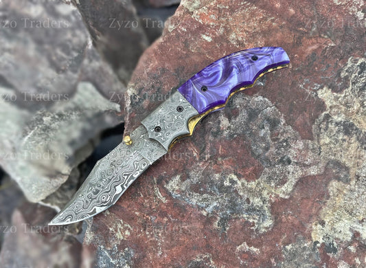 damascus-pocket-folding-knife-purple-resin-zyzo-blades