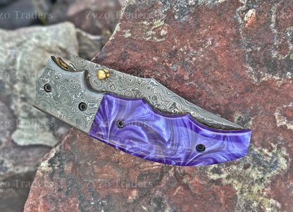 damascus-pocket-folding-knife-purple-resin-zyzo-blades