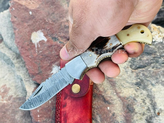 damascus-pocket-folding-knife-stag-handle-zyzo