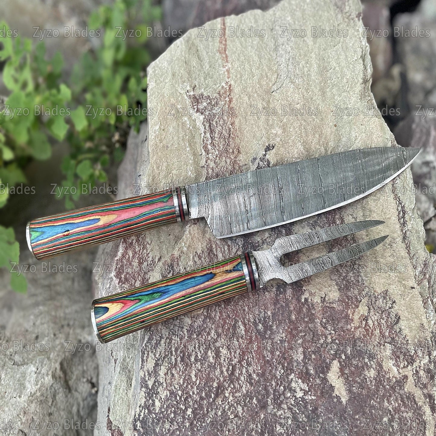 damascus-steel-bbq-knife-and-fork-set