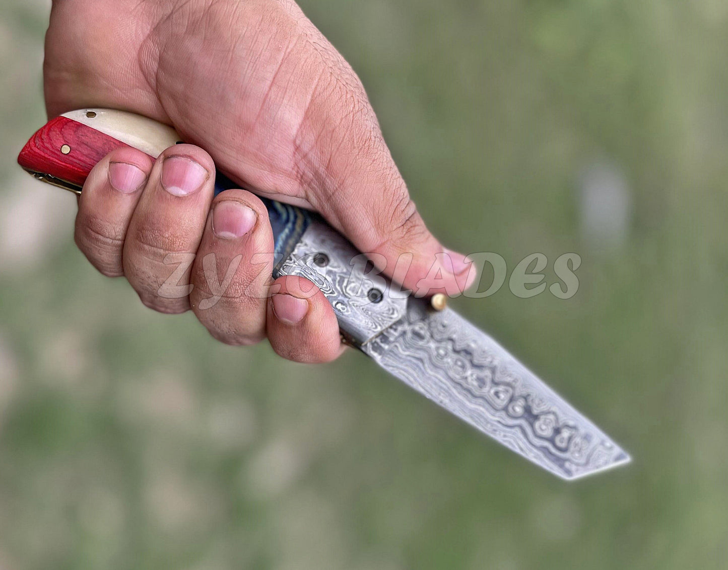 Damascus Pocket Folding Knife - Tanto Style