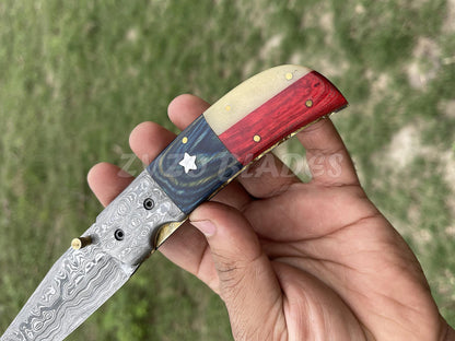 Damascus Pocket Folding Knife - Tanto Style