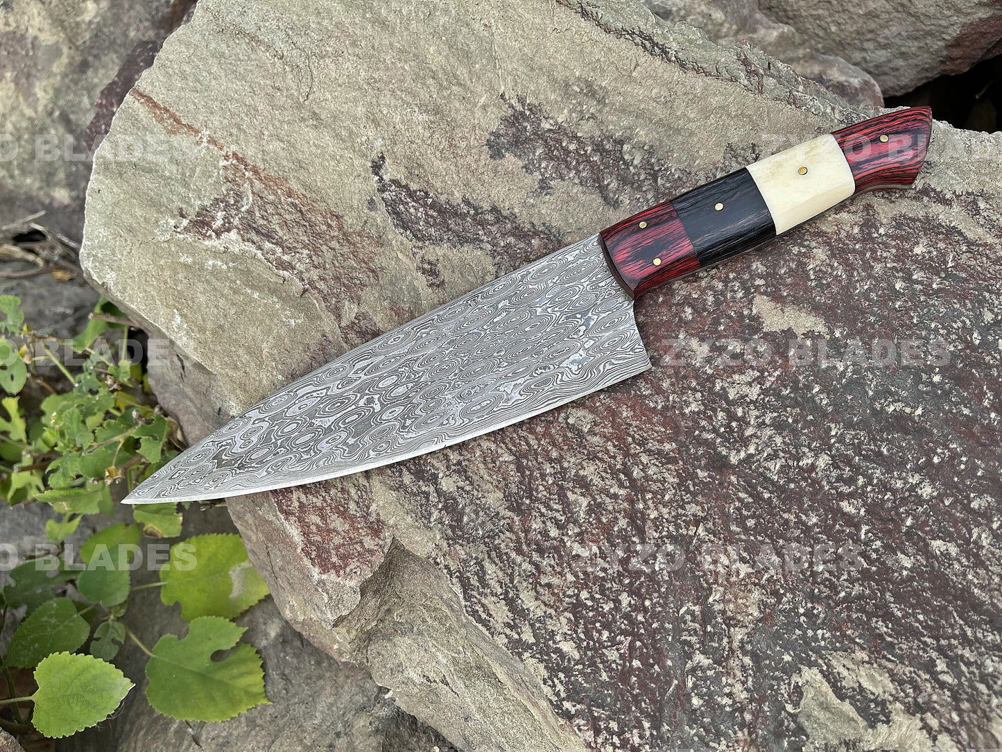 Custom Handmade Chef Knife , Full Tang Kitchen Chef Knife , Raindrop Pattern Damascus Steel ,Thanksgiving  Gifts ,  Christmas Gifts
