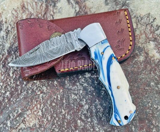 Pocket Folding Knife Unique Ocean Blue Handl