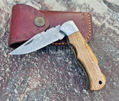 Damascus Steel Pocket Folding Knife Handmade