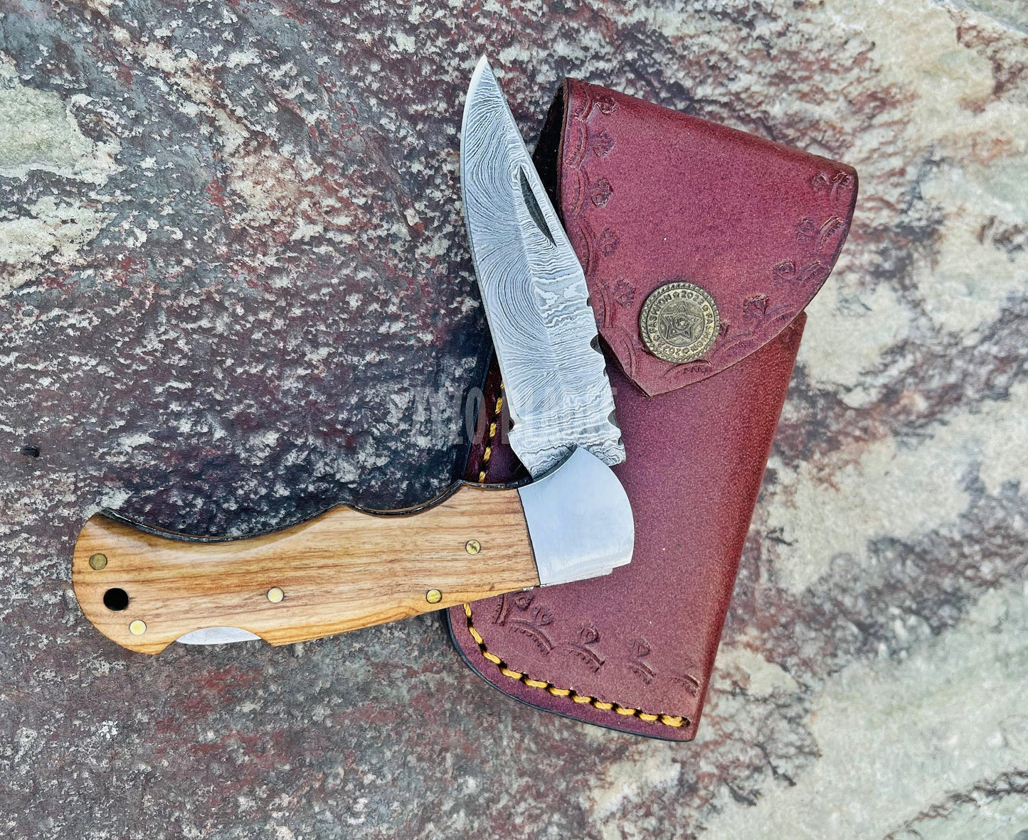 Damascus Steel Pocket Folding Knife Handmade