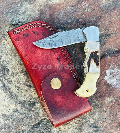 Custom Handmade Damascus Steel Pocket Folding Knife