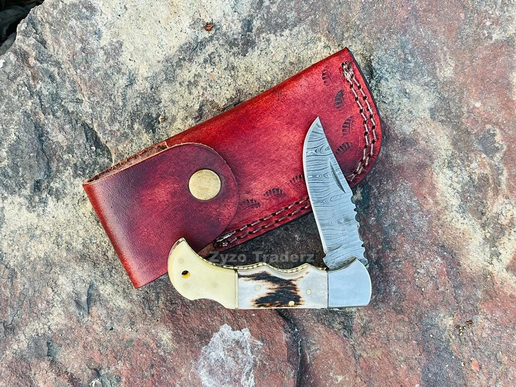 Custom Handmade Damascus Steel Pocket Folding Knife