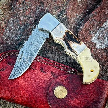 Custom Handmade Damascus Steel Pocket Folding Knife