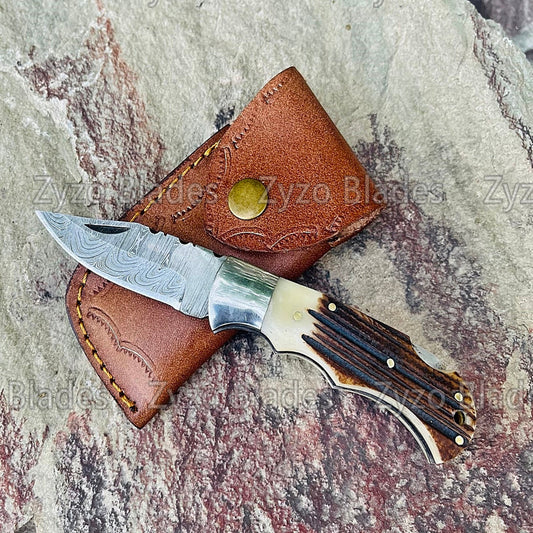 Stag Antler Handle Pocket Folding Knife