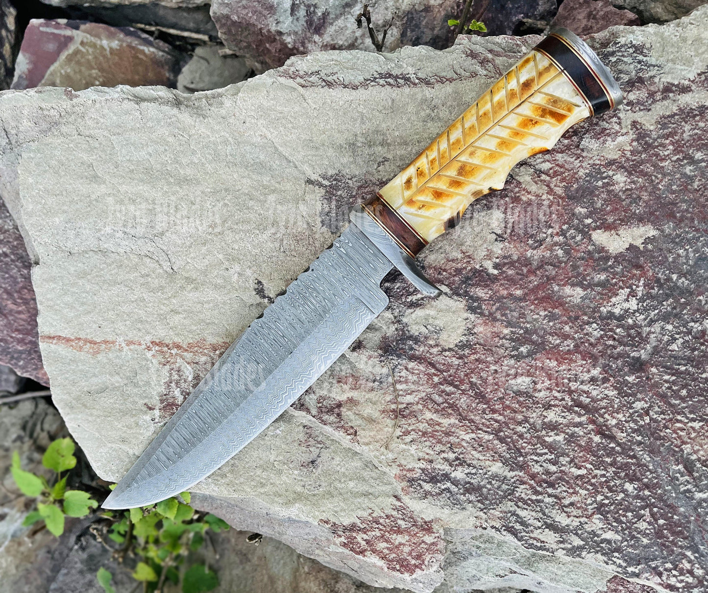 Custom Handmade Damascus Steel  Fixed Blade Bowie Knife