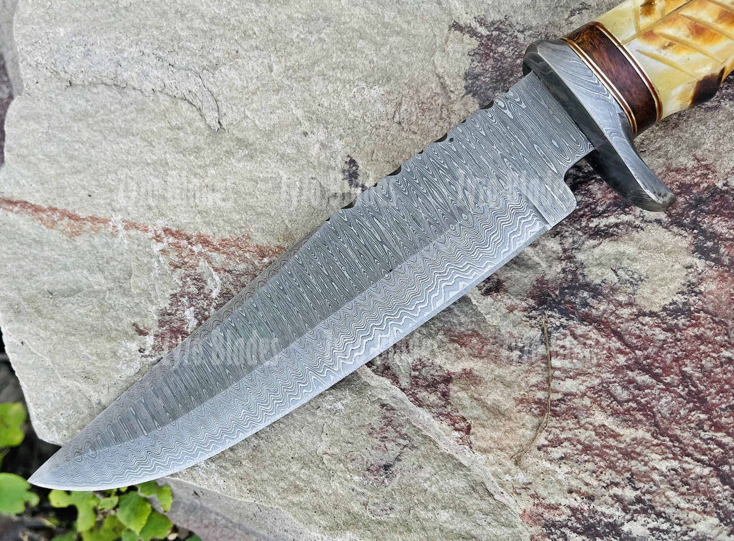 Custom Handmade Damascus Steel  Fixed Blade Bowie Knife